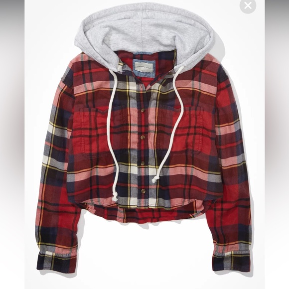 American Eagle Outfitters Tops - American Eagle Outfitters Plaid Cropped Hoodie